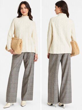 Rosetta Getty Prince of Wales Wool Wide Leg Trousers Size 4 NWT